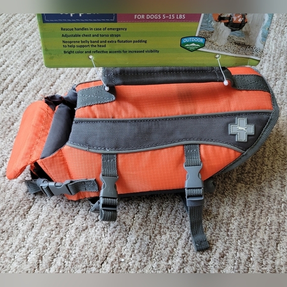 NWT HOT PAW DOG LIFE JACKET with RESCUE HANDLE 5 - 15 LBS XS ORANGE & GREY - Picture 3 of 14